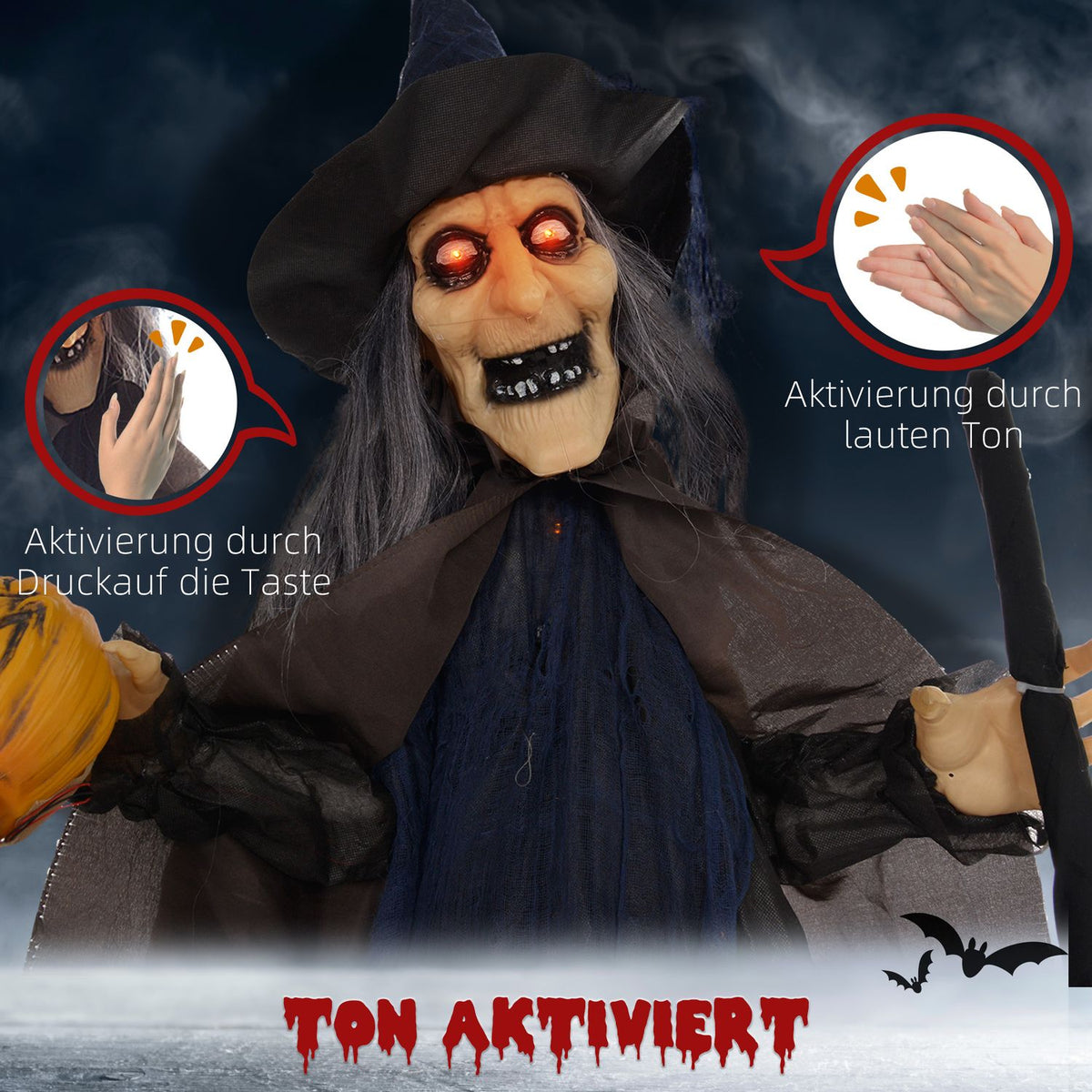 Animated Halloween Witch Decoration with Light-Up Eyes