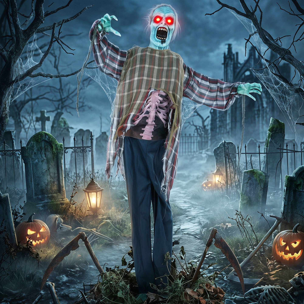 Animated Life-Size Halloween Zombie, 170 cm, Sound-Activated