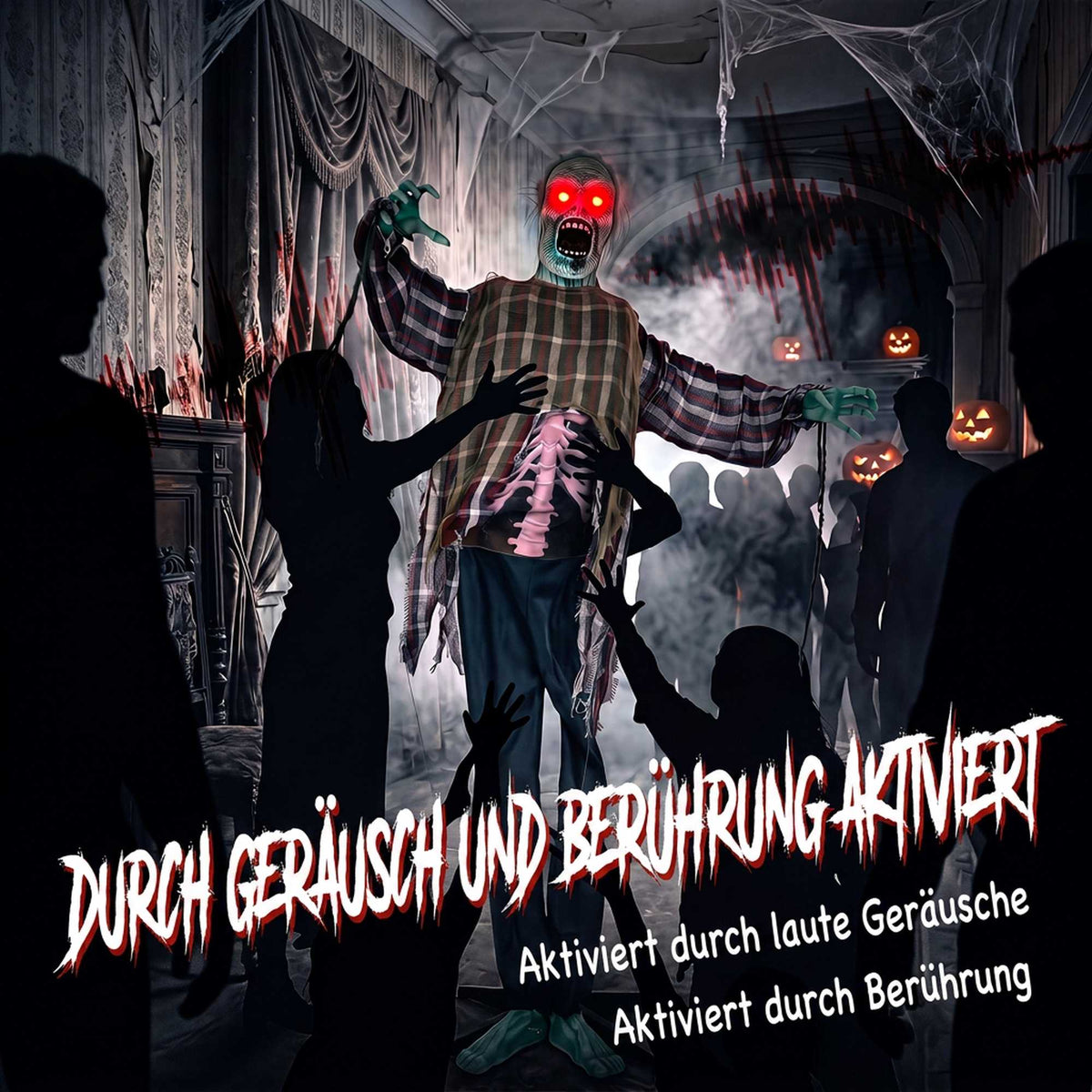 Animated Life-Size Halloween Zombie, 170 cm, Sound-Activated