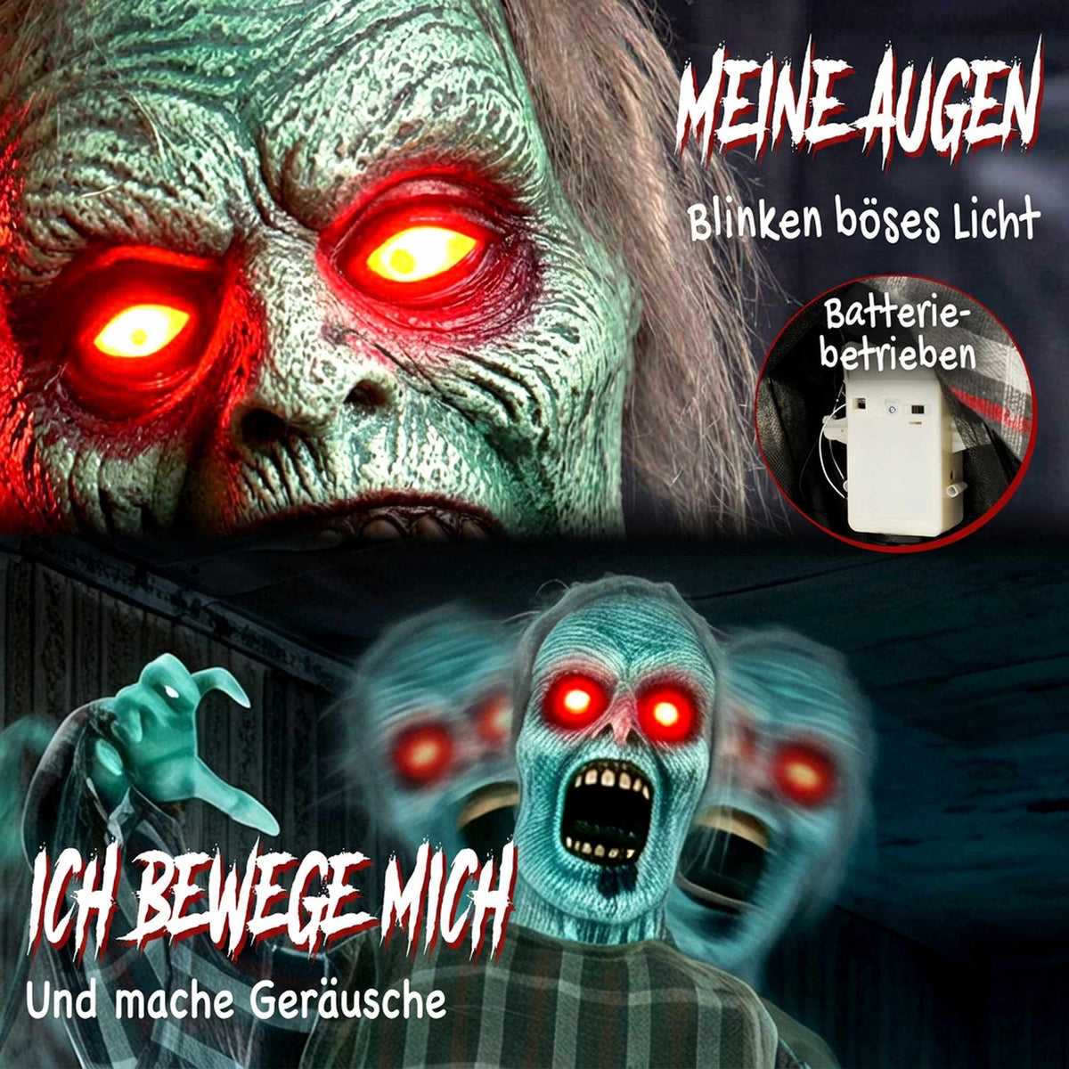Animated Life-Size Halloween Zombie, 170 cm, Sound-Activated