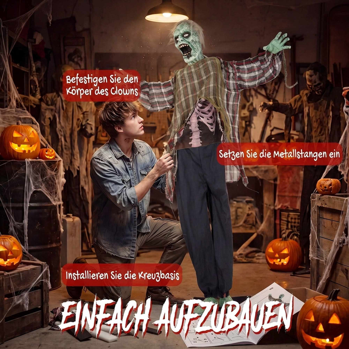 Animated Life-Size Halloween Zombie, 170 cm, Sound-Activated