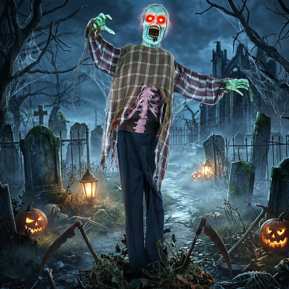 Animated Life-Size Halloween Zombie, 170 cm, Sound-Activated