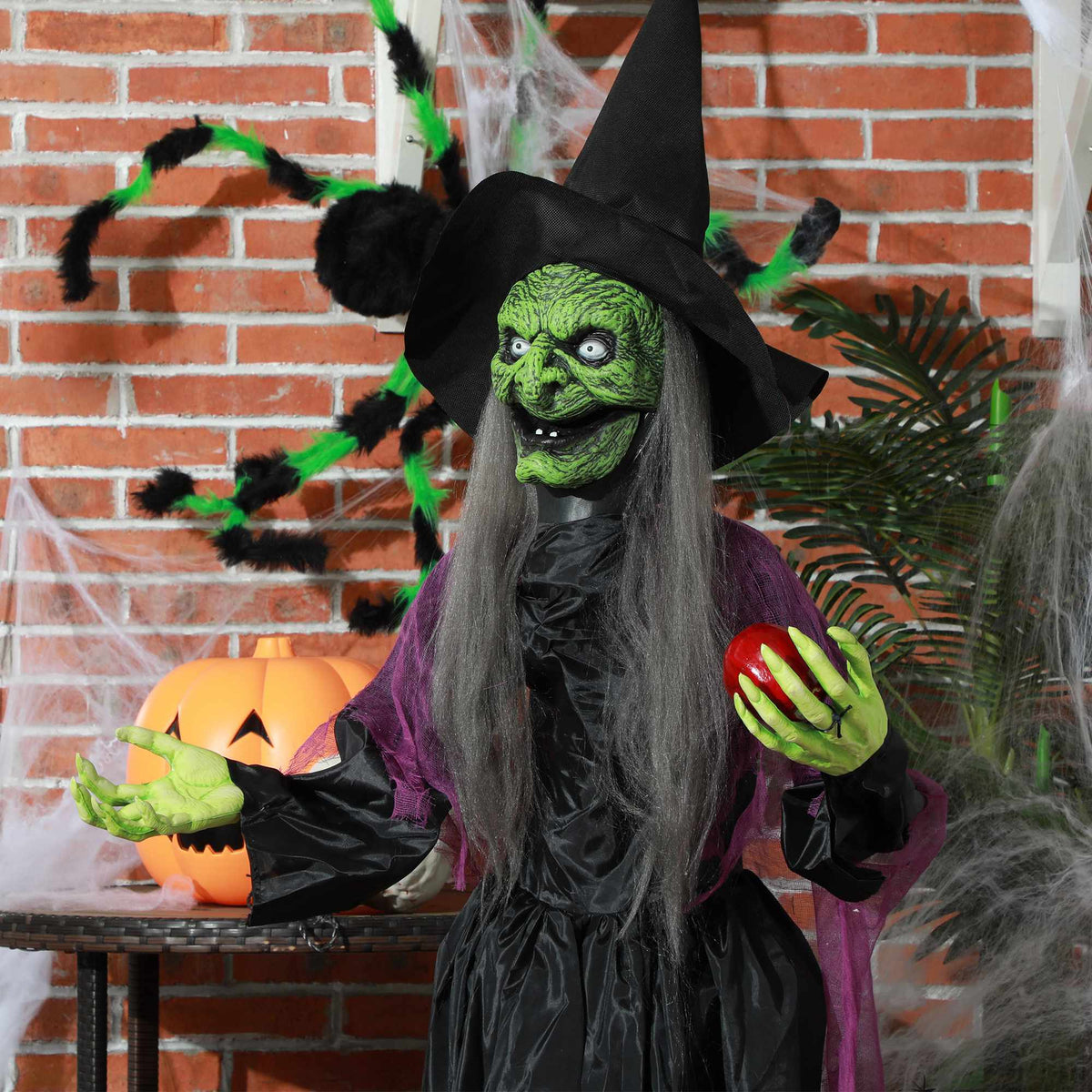 Animated Witch Halloween Decoration, 180 cm, Red Eyes