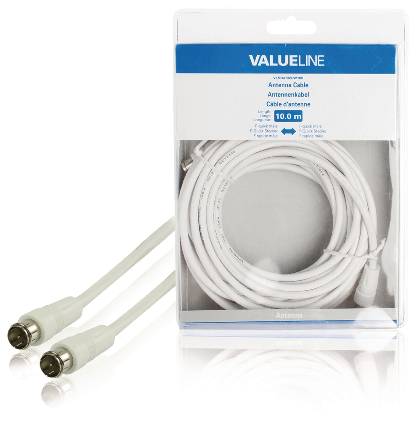 Antenna cable F-Male, Quick connector - F-Male, Quick connector 10.0 m White