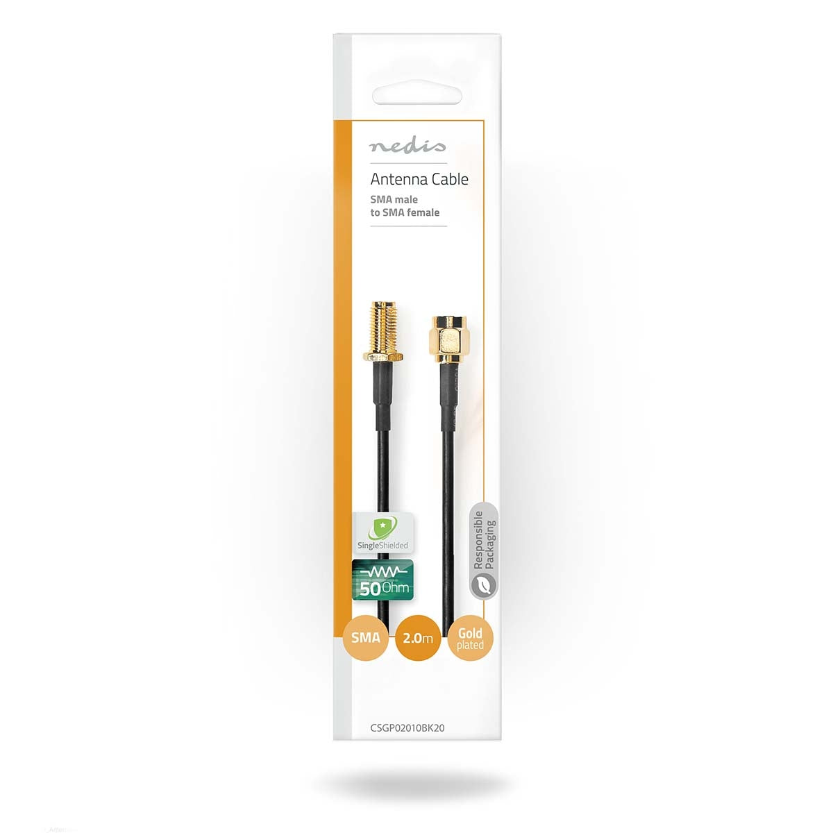 Antenna cable | SMA Male | SMA Female | Gold Plated | 50 Ohm | Single shell protection | 2.00 m | Round | PVC | Black | Envelope