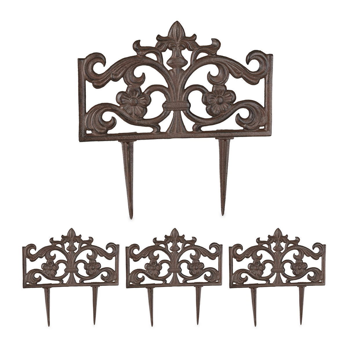 Antique Cast Iron Garden Fence, 4 Panels