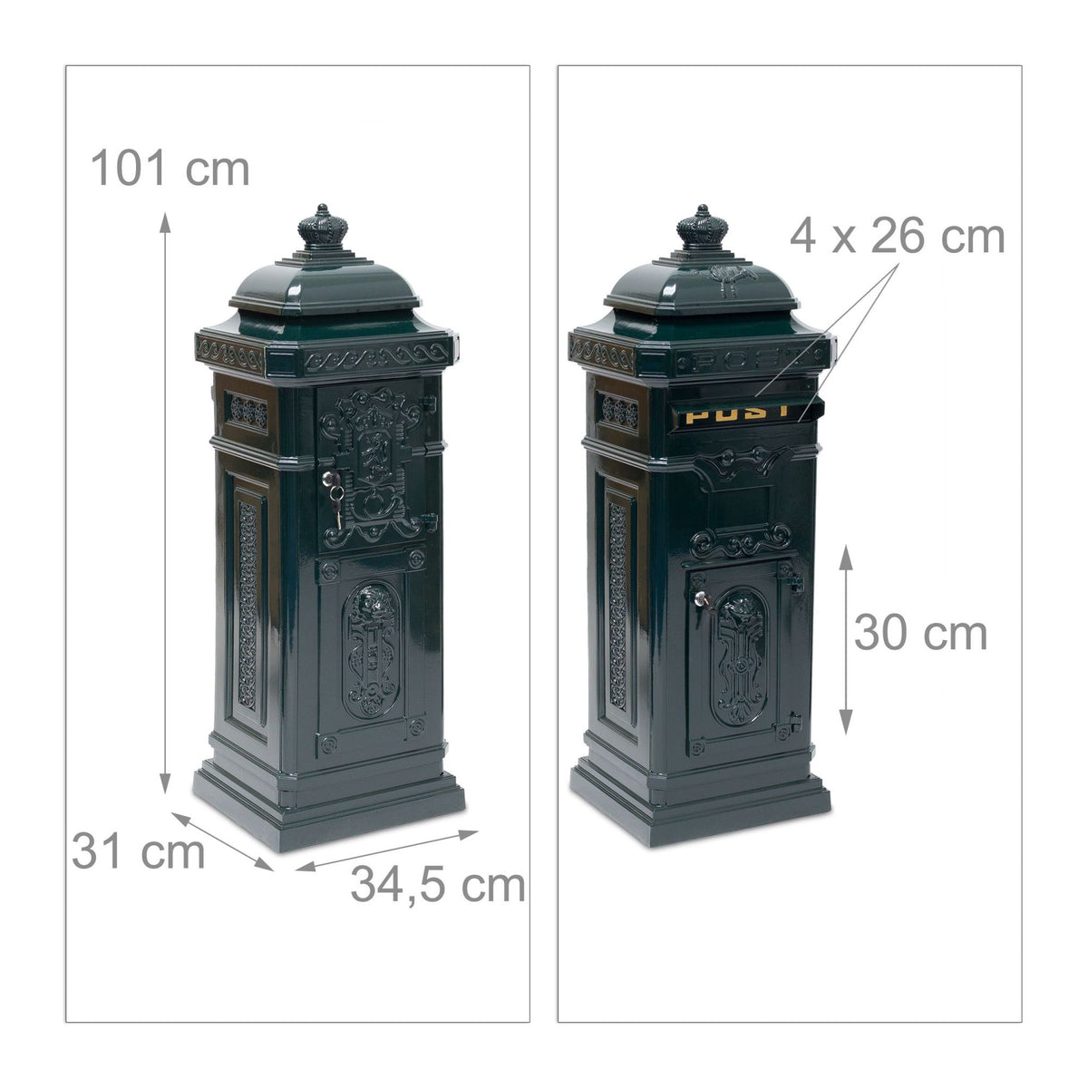 Antique Style Freestanding Mailbox, Cast Aluminium