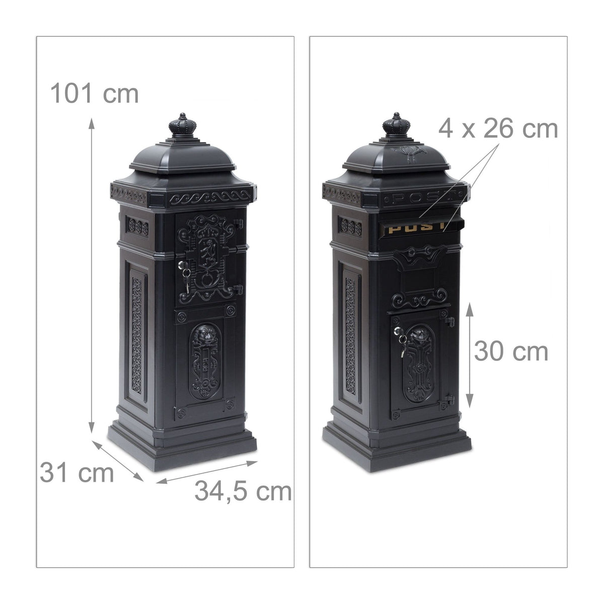 Antique Style Freestanding Mailbox, Cast Aluminium