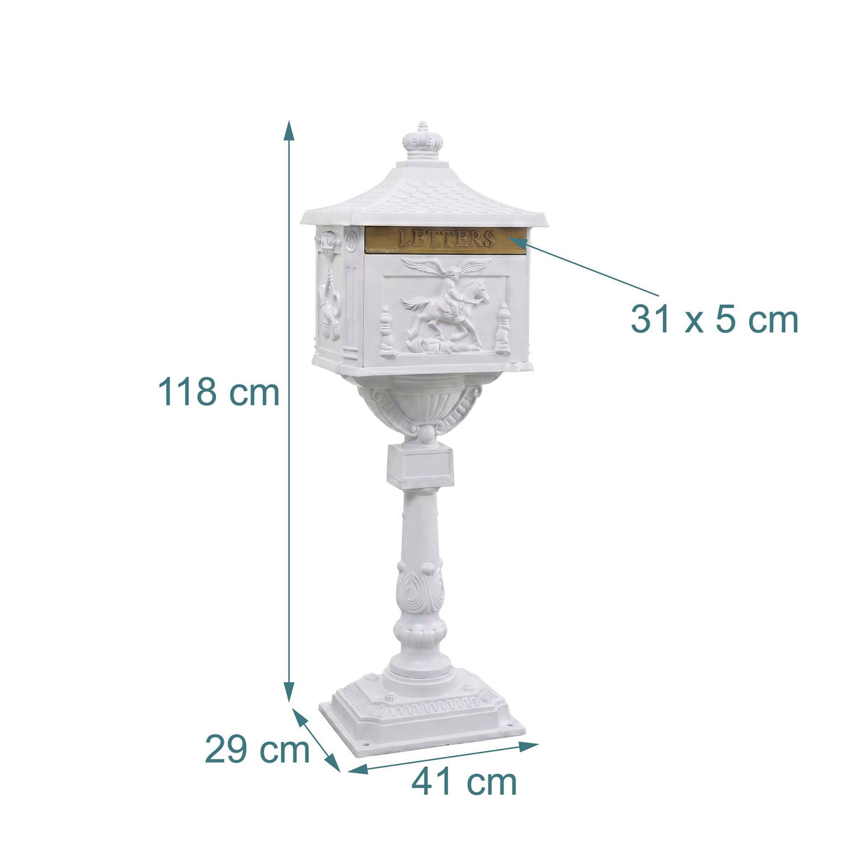 Antique White Freestanding Column Letterbox, Rustproof Aluminium