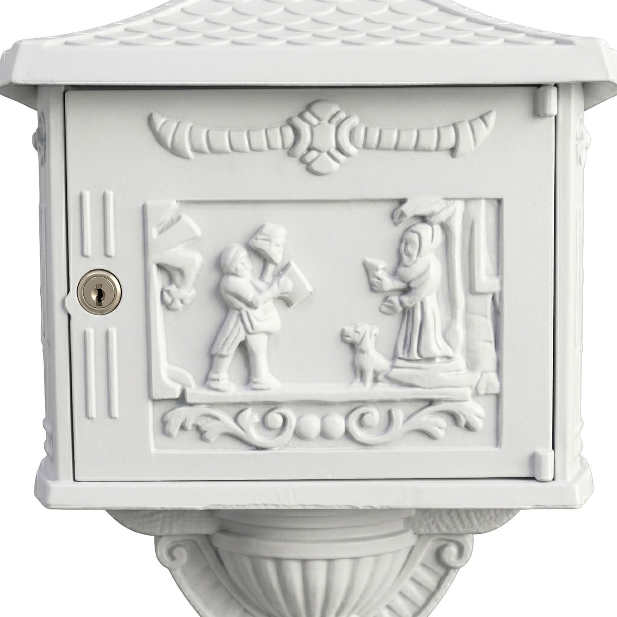 Antique White Freestanding Column Letterbox, Rustproof Aluminium