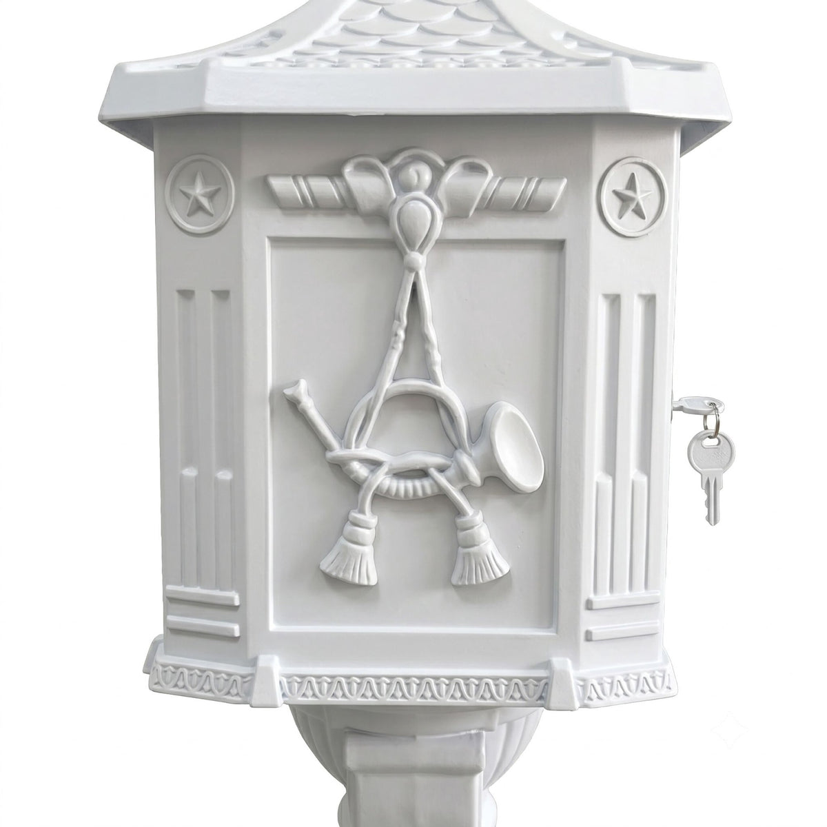 Antique White Freestanding Column Letterbox, Rustproof Aluminium