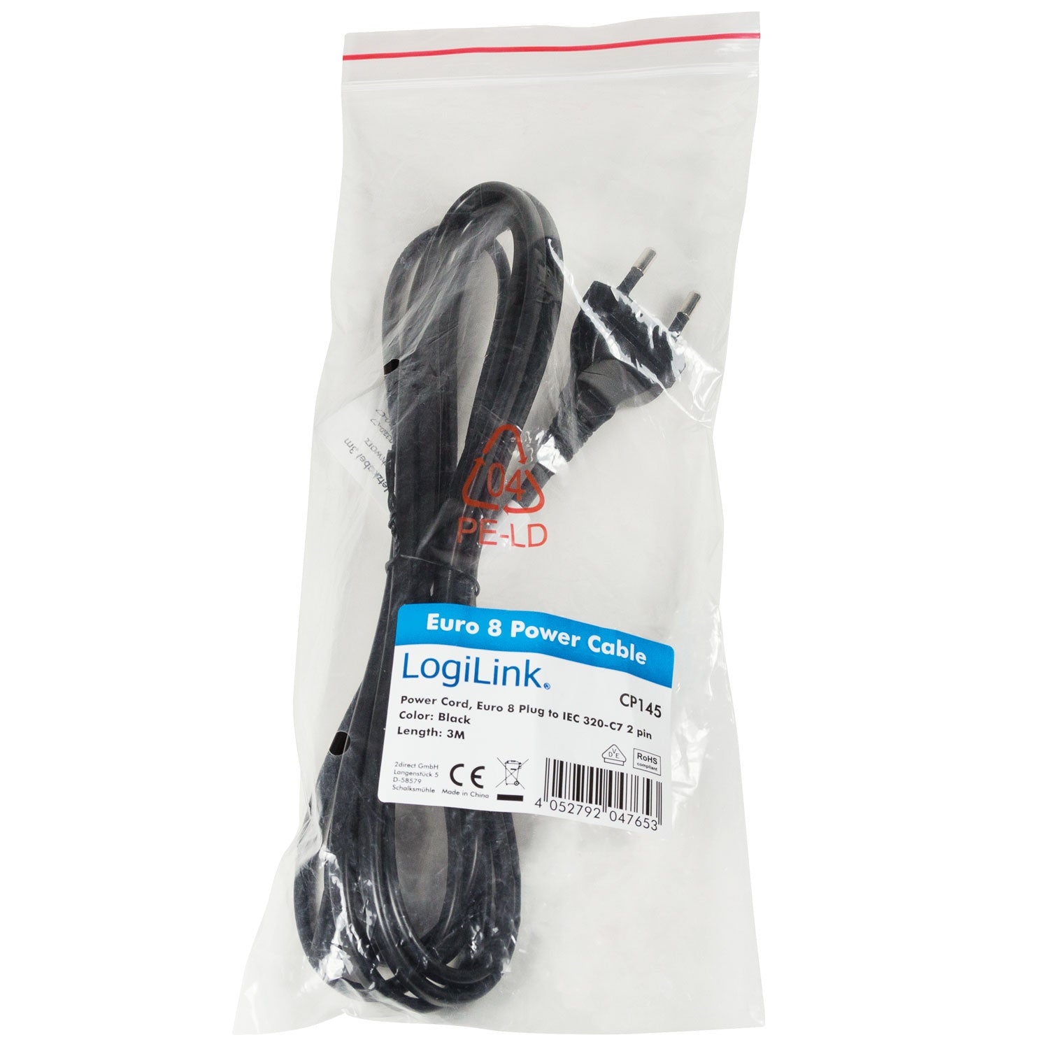 Appliance cable Euro - C7 Black 3m