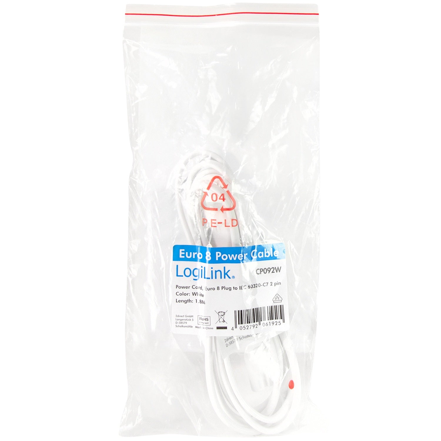 Appliance cable Euro - C7 White 1.8m