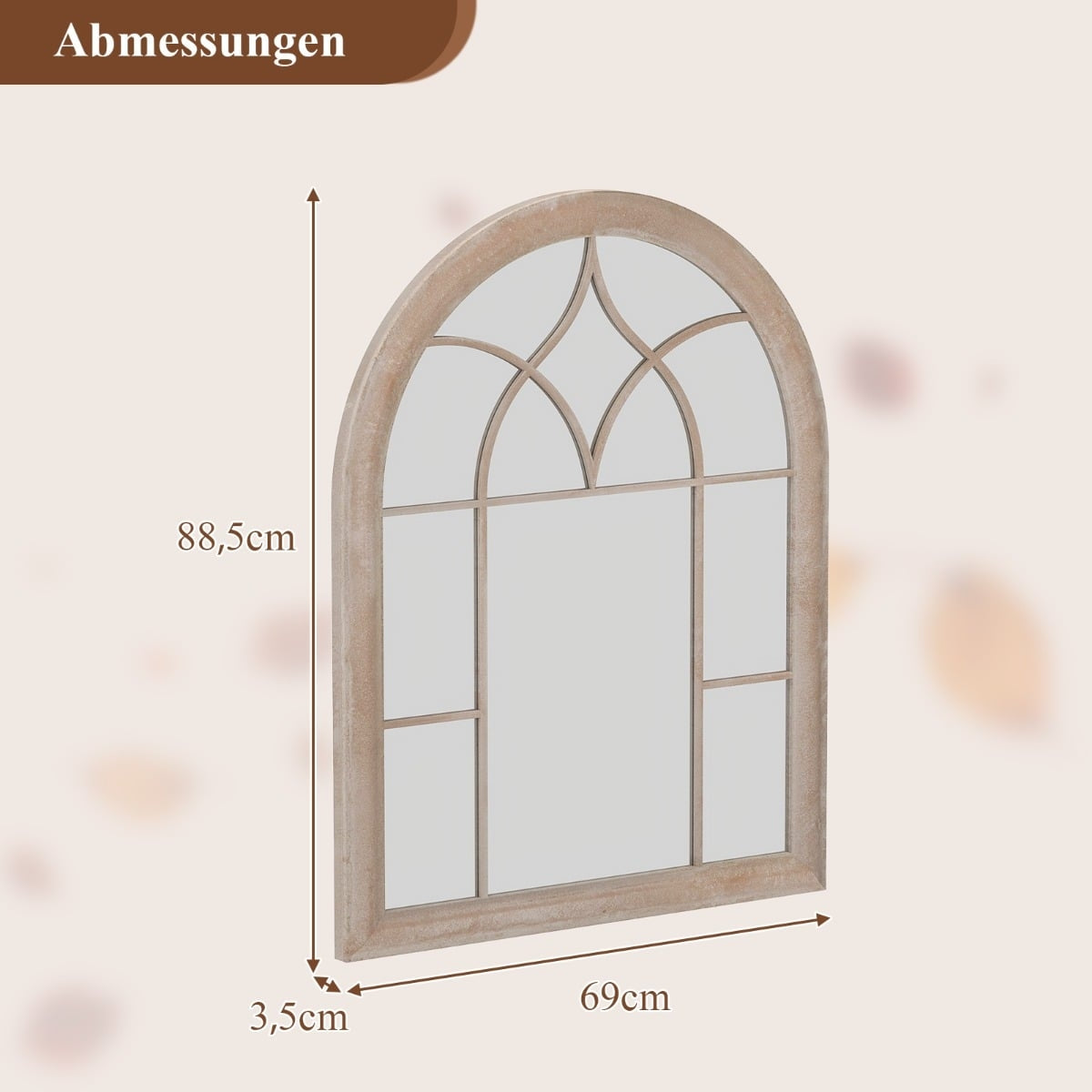 Arched Metal Frame Wall Mirror, 69 x 88.5 cm