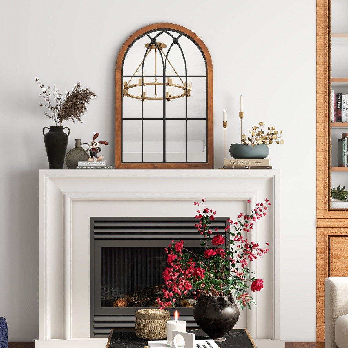 Arched Wall Mirror, Decorative Window Design, 60x90 cm