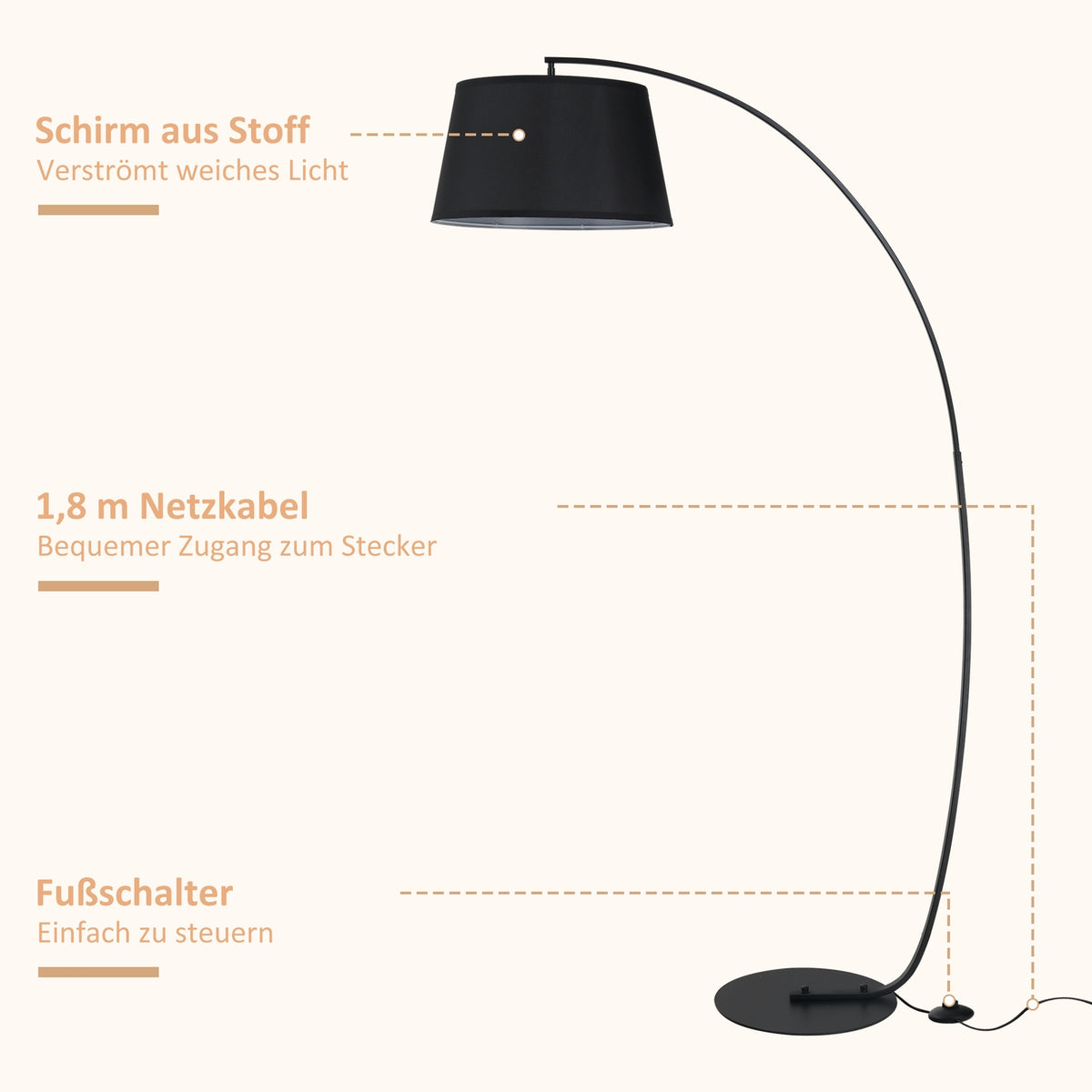 Arc lamp floor lamp Arc - Modern arc lamp made of metal - Floor lamp metal linen black