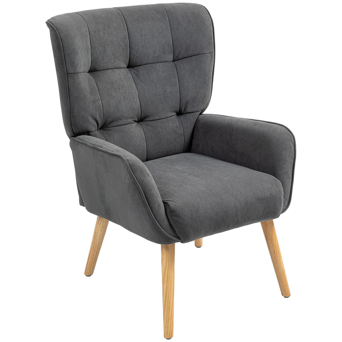 Armchair Living Room Lounge Chair Relaxation Chair with Wooden Legs Reading Chair with Velvet Look Upholstered Chair for Bedroom Gray