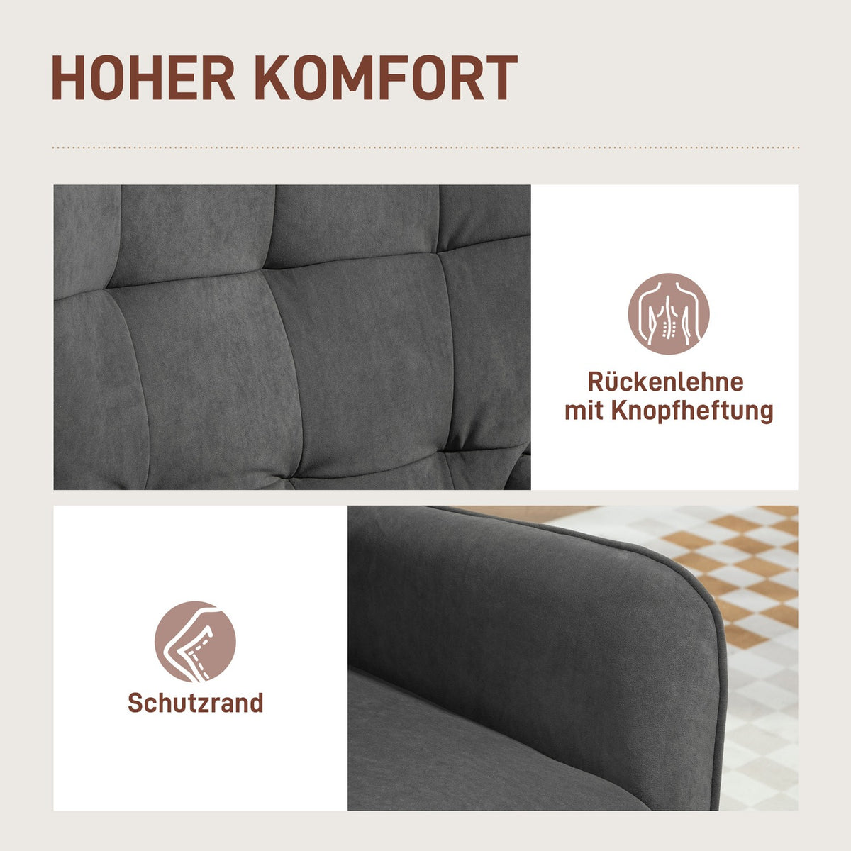 Armchair Living Room Lounge Chair Relaxation Chair with Wooden Legs Reading Chair with Velvet Look Upholstered Chair for Bedroom Gray