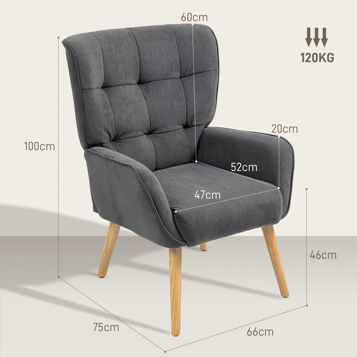 Armchair Living Room Lounge Chair Relaxation Chair with Wooden Legs Reading Chair with Velvet Look Upholstered Chair for Bedroom Gray