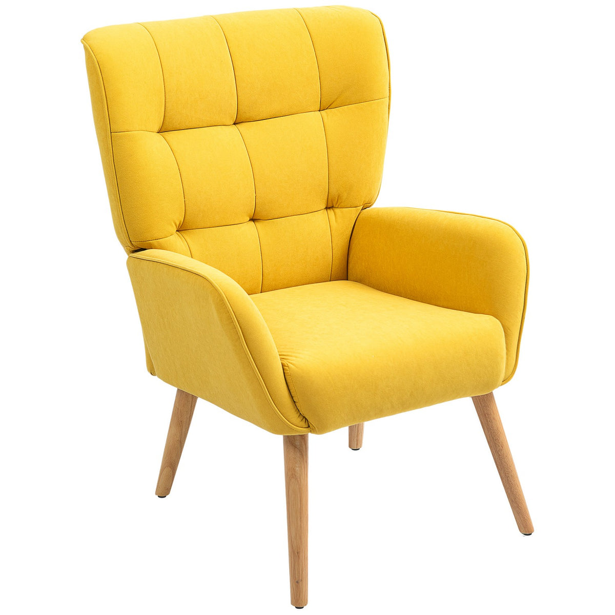 Armchair Living Room Lounge Chair Relaxation Chair with Wooden Legs Reading Chair with Velvet Look Upholstered Chair for Bedroom Yellow
