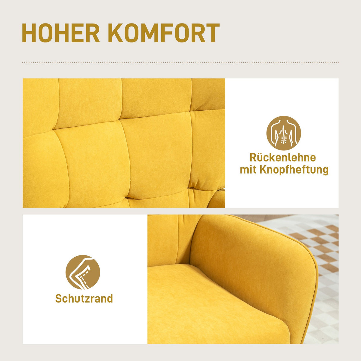 Armchair Living Room Lounge Chair Relaxation Chair with Wooden Legs Reading Chair with Velvet Look Upholstered Chair for Bedroom Yellow