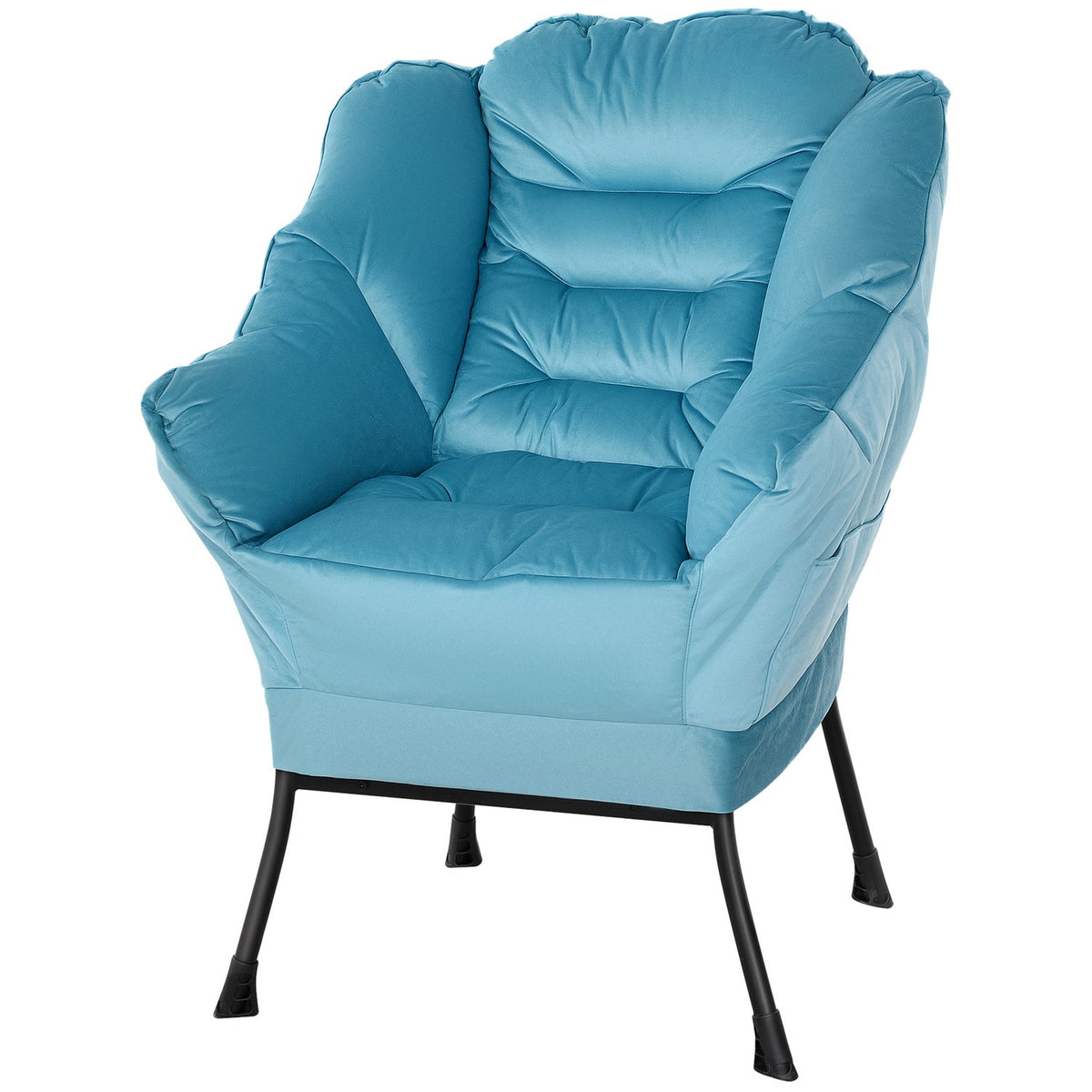 Armchair Living Room Lounge Chair Upholstered Relaxation Chair with Side Pocket Steel Legs Upholstered Chair with Velvet Look Single Chair for Bedroom Blue