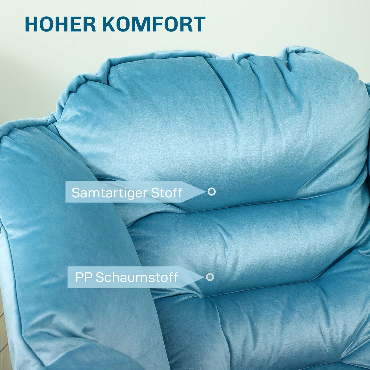 Armchair Living Room Lounge Chair Upholstered Relaxation Chair with Side Pocket Steel Legs Upholstered Chair with Velvet Look Single Chair for Bedroom Blue