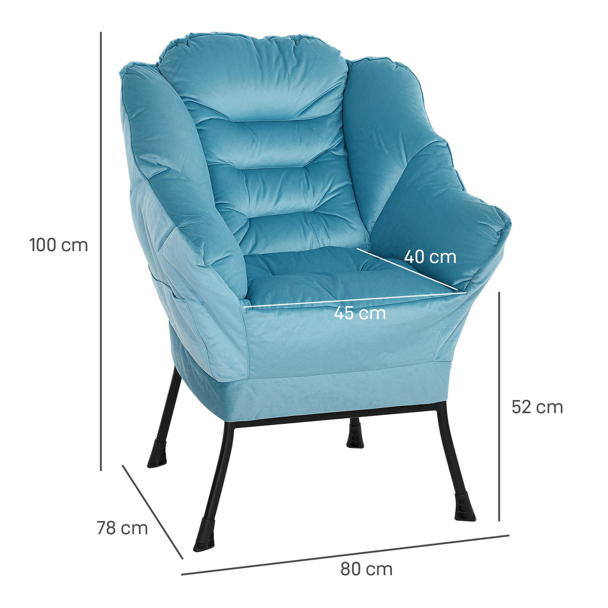 Armchair Living Room Lounge Chair Upholstered Relaxation Chair with Side Pocket Steel Legs Upholstered Chair with Velvet Look Single Chair for Bedroom Blue