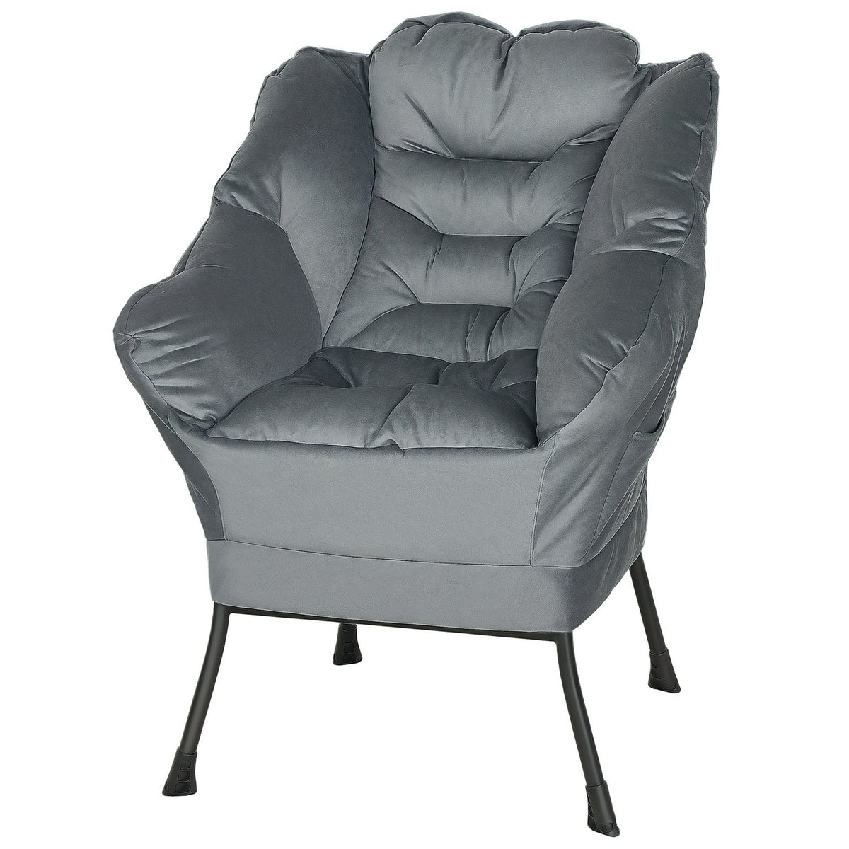 Armchair Living Room Lounge Chair Upholstered Relaxation Chair with Side Pocket Steel Legs Upholstered Chair with Velvet Look Single Chair for Bedroom Gray