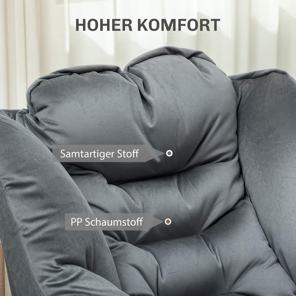 Armchair Living Room Lounge Chair Upholstered Relaxation Chair with Side Pocket Steel Legs Upholstered Chair with Velvet Look Single Chair for Bedroom Gray