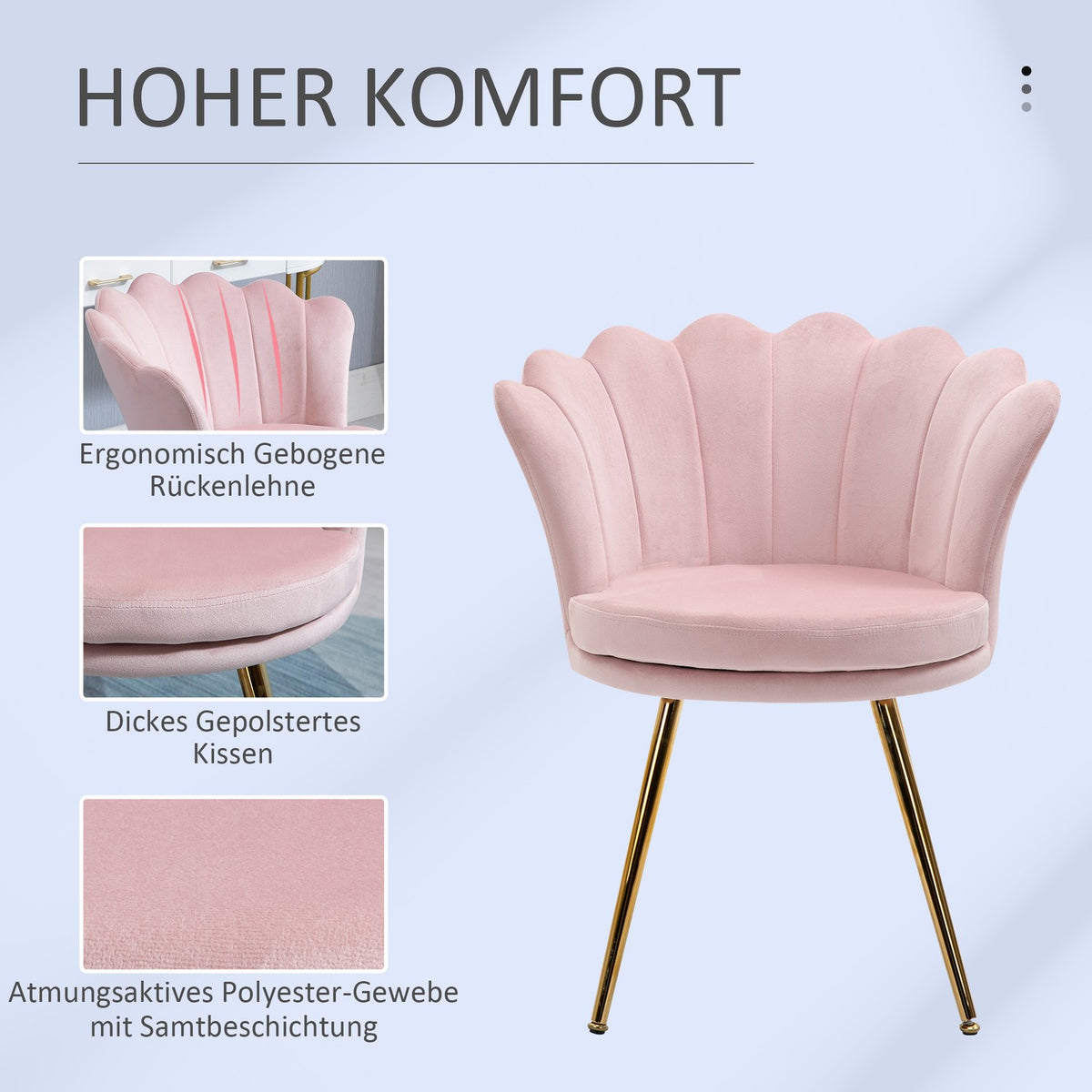 Armchair Living Room Relax Chair Lounge Chair with Lotus Shaped Design Upholstered Chair with Metal Legs Velvet Look Single Chair for Bedroom Pink