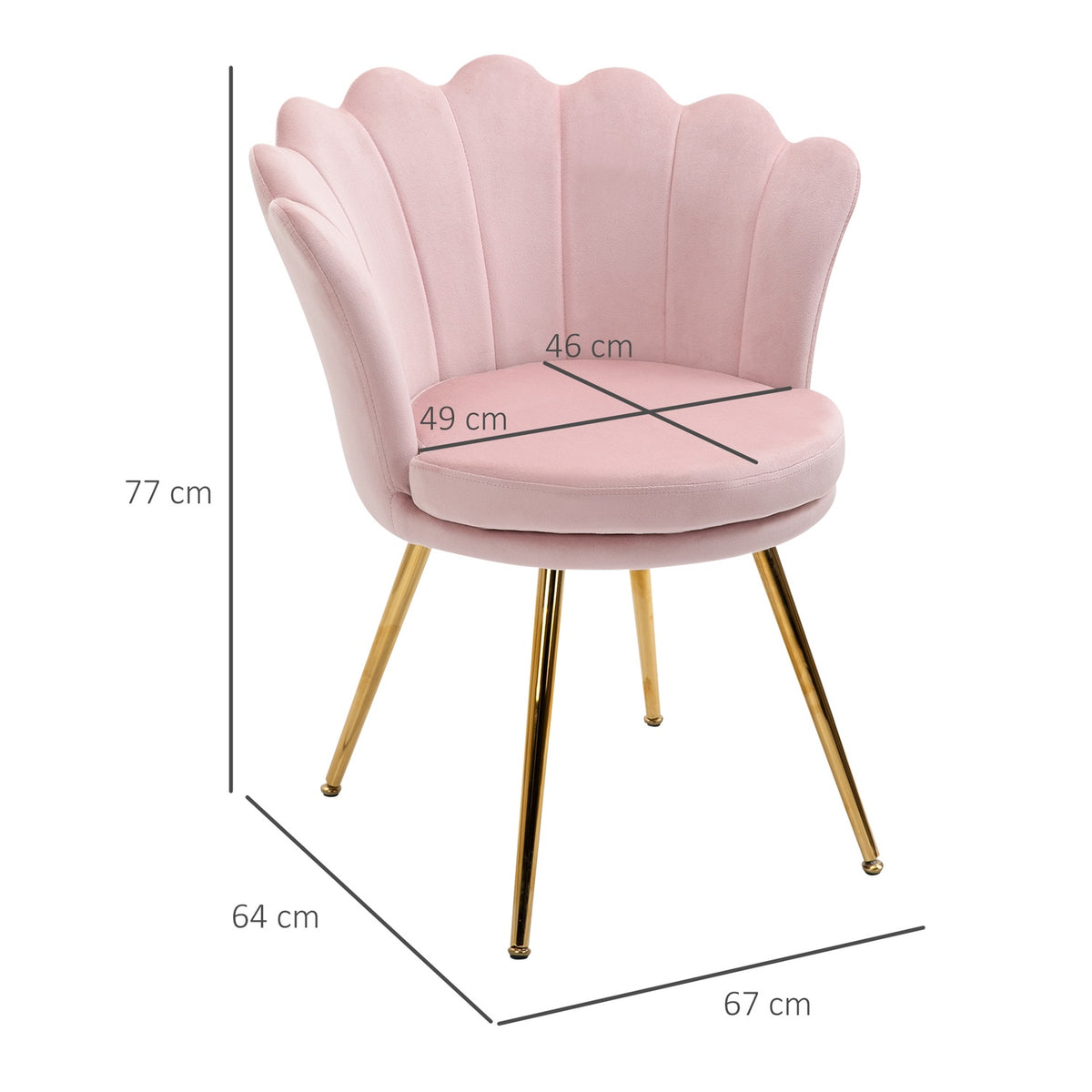 Armchair Living Room Relax Chair Lounge Chair with Lotus Shaped Design Upholstered Chair with Metal Legs Velvet Look Single Chair for Bedroom Pink
