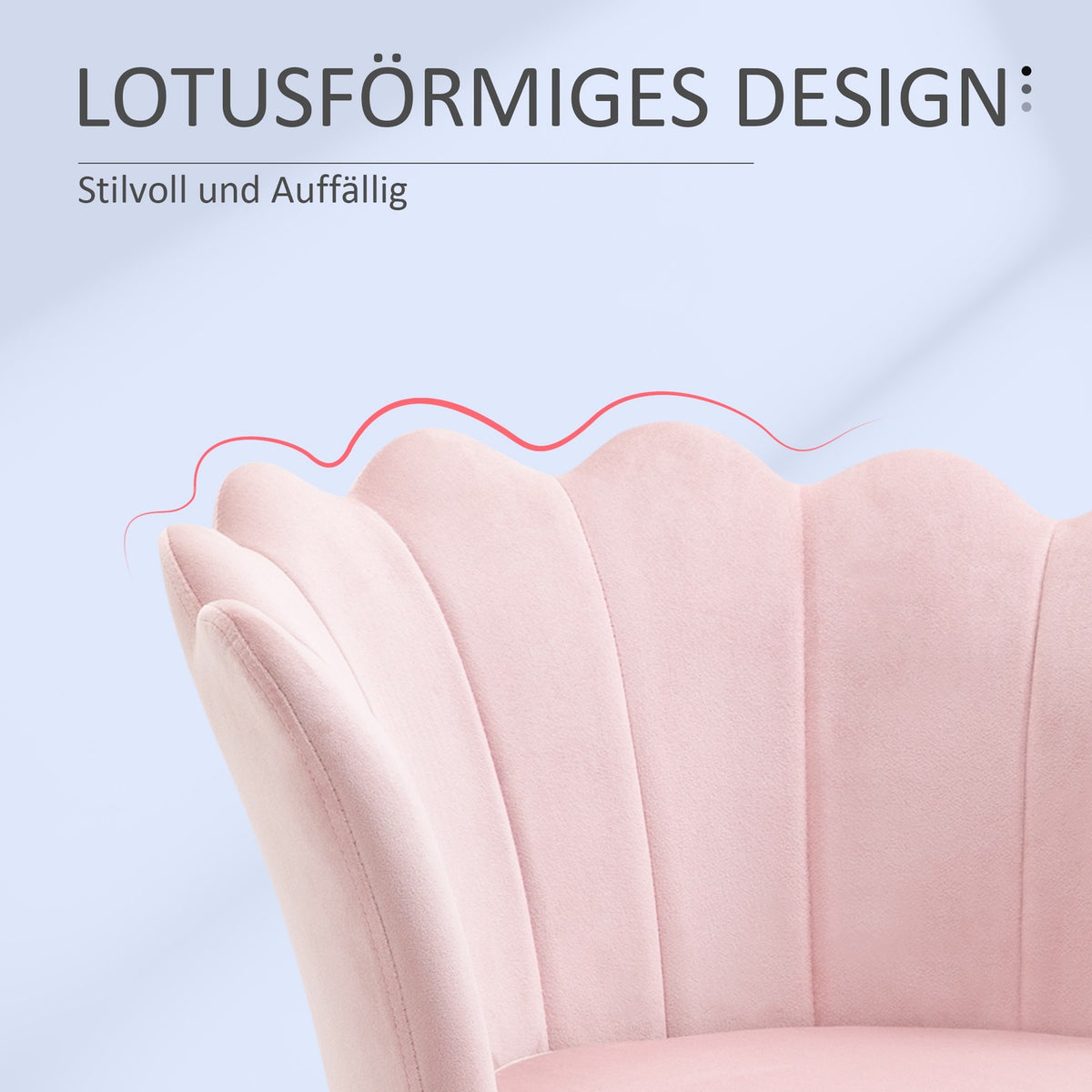 Armchair Living Room Relax Chair Lounge Chair with Lotus Shaped Design Upholstered Chair with Metal Legs Velvet Look Single Chair for Bedroom Pink