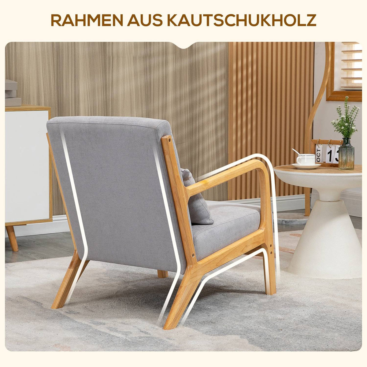 Armchair Lounge Chair with Armrest, Lumbar Cushion, Padded Relaxation Chair with Wooden Frame, Velvet Look, S-Feather, for Bedroom, Living Room, Gray