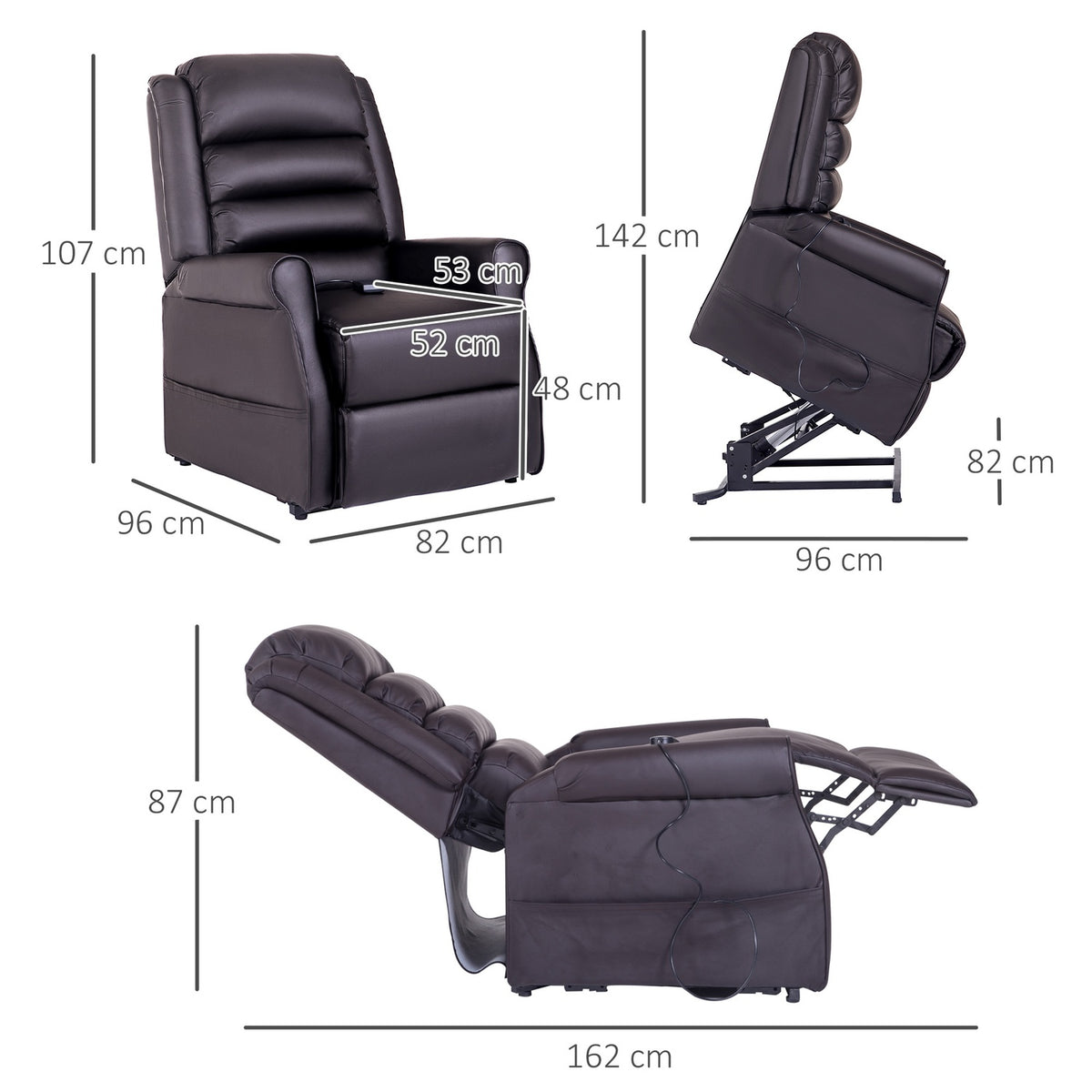Armchair Massage Chair Relaxation Chair With Stand-Up Aid Reclining Function Cup Holder Heating Function, Made Of Faux Leather, Brown