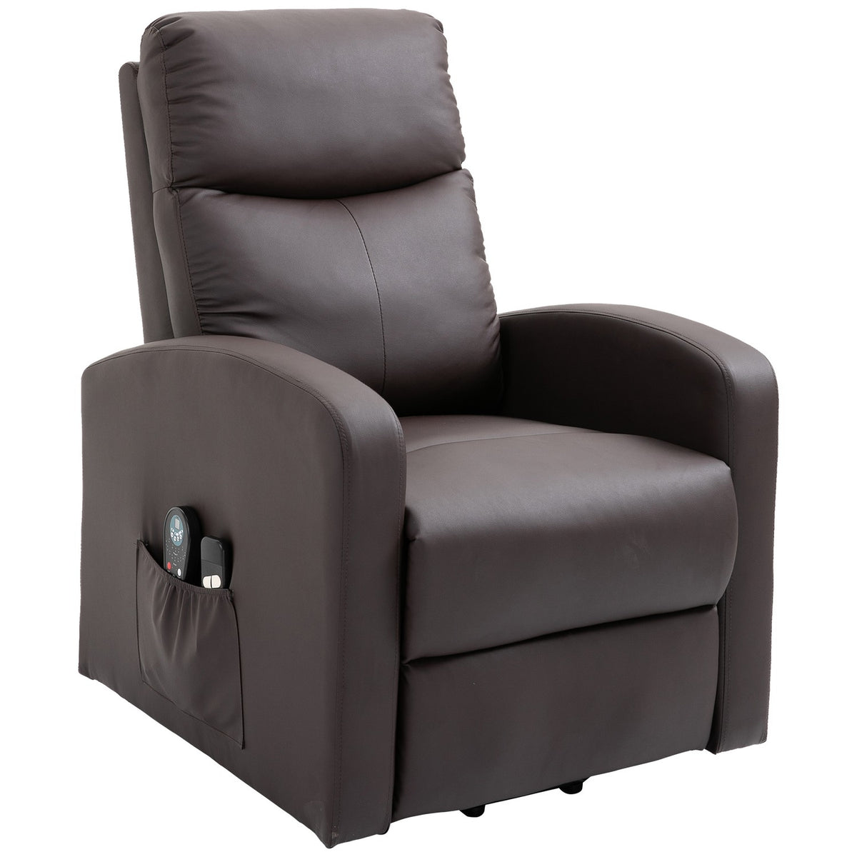 Armchair, Relaxation Chair With Stand-Up Aid, Electric Massage Chair With Reclining Function And Remote Control, Side Pocket Made Of Faux Leather, Brown