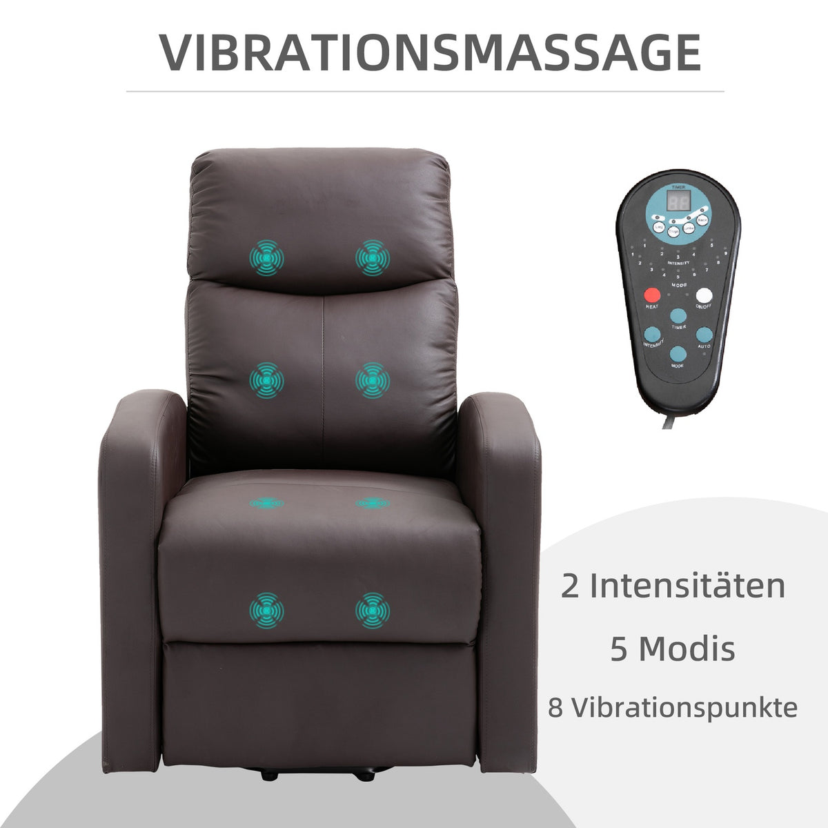 Armchair, Relaxation Chair With Stand-Up Aid, Electric Massage Chair With Reclining Function And Remote Control, Side Pocket Made Of Faux Leather, Brown