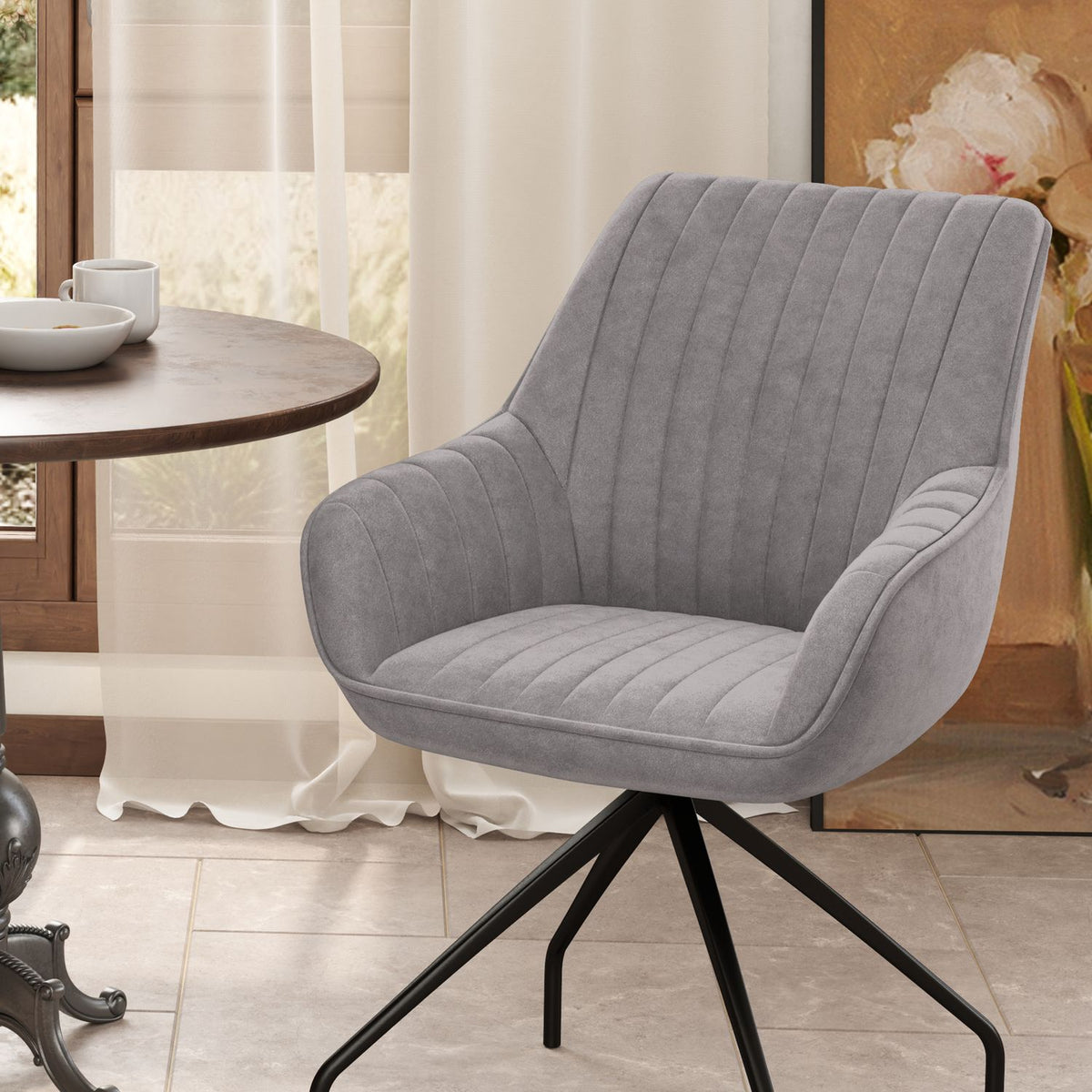 Armchair Swivel Lounge Chair with Armrests Velvet Look Swivel Chair with Metal Legs for Bedroom Living Room Dark Gray