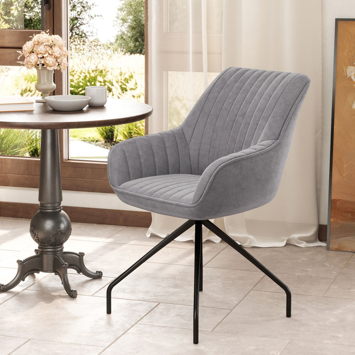 Armchair Swivel Lounge Chair with Armrests Velvet Look Swivel Chair with Metal Legs for Bedroom Living Room Dark Gray