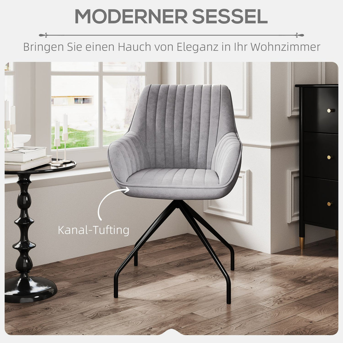 Armchair Swivel Lounge Chair with Armrests Velvet Look Swivel Chair with Metal Legs for Bedroom Living Room Dark Gray