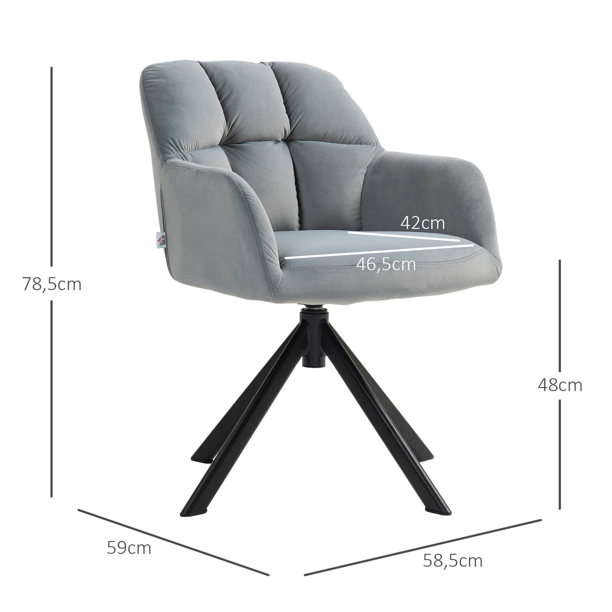 Armchair Swivel Lounge Chair with Velvet Look Armrest Swivel Chair with Metal Legs for Bedroom Living Room Gray