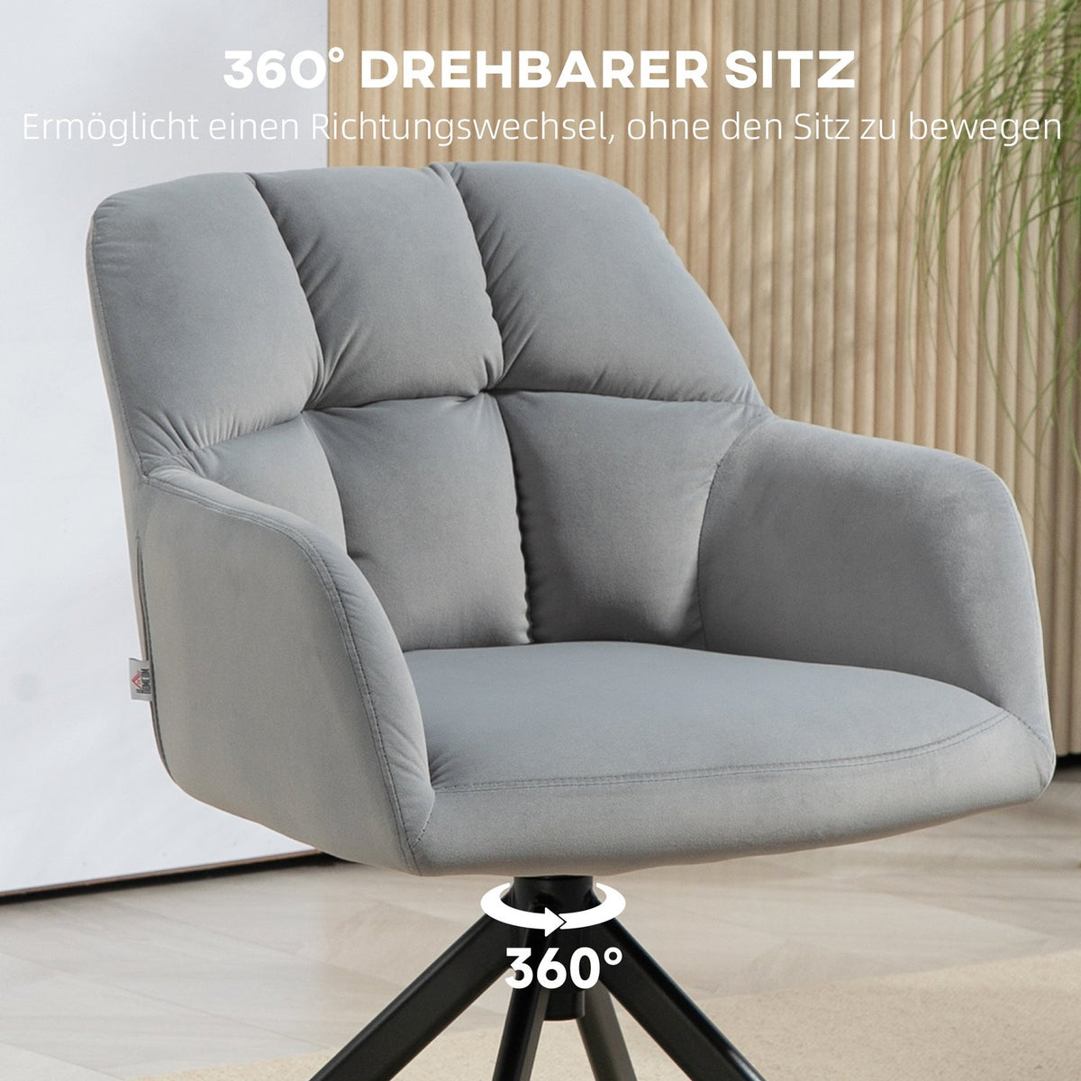 Armchair Swivel Lounge Chair with Velvet Look Armrest Swivel Chair with Metal Legs for Bedroom Living Room Gray