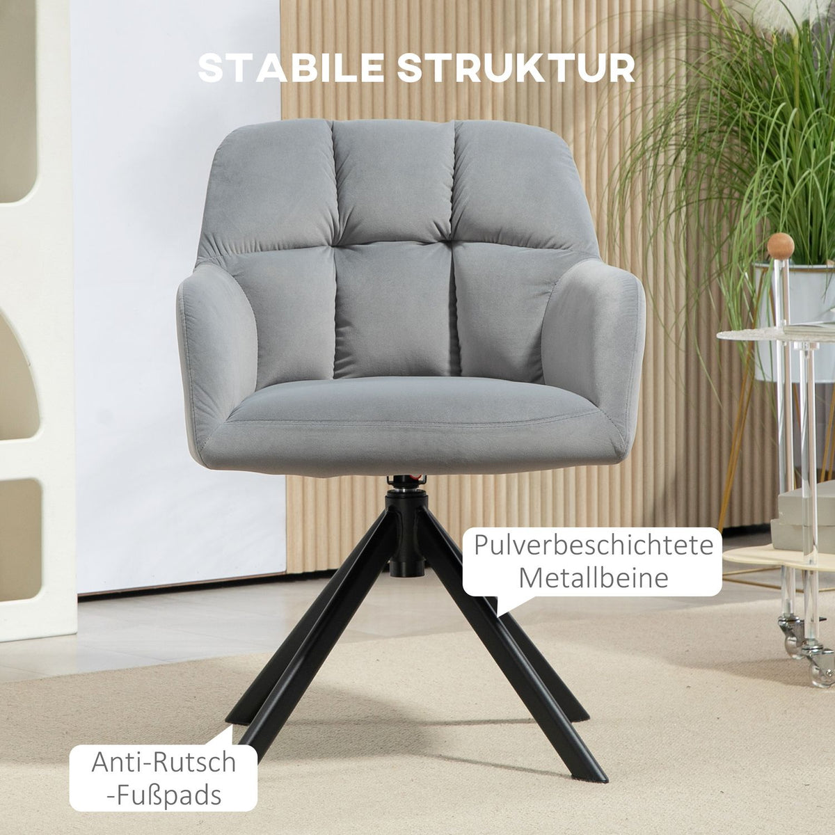 Armchair Swivel Lounge Chair with Velvet Look Armrest Swivel Chair with Metal Legs for Bedroom Living Room Gray