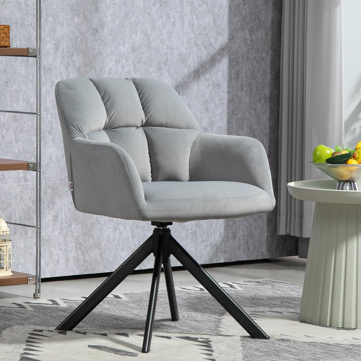 Armchair Swivel Lounge Chair with Velvet Look Armrest Swivel Chair with Metal Legs for Bedroom Living Room Gray