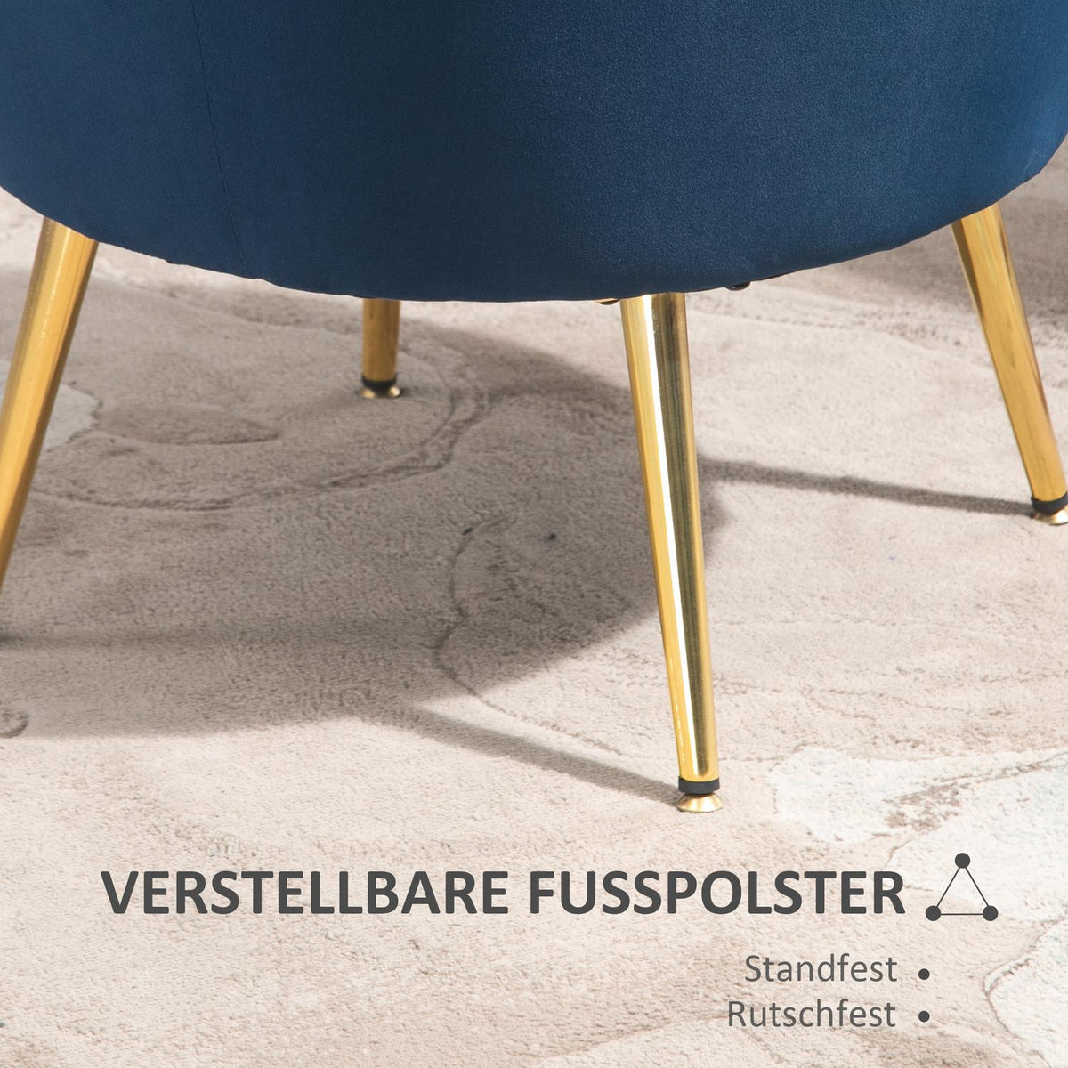 Armchair Upholstered Armchair in Shell Shape Relaxation Chair with Metal Legs Dressing Chair with Velvet Look for Bedroom Living Room Blue