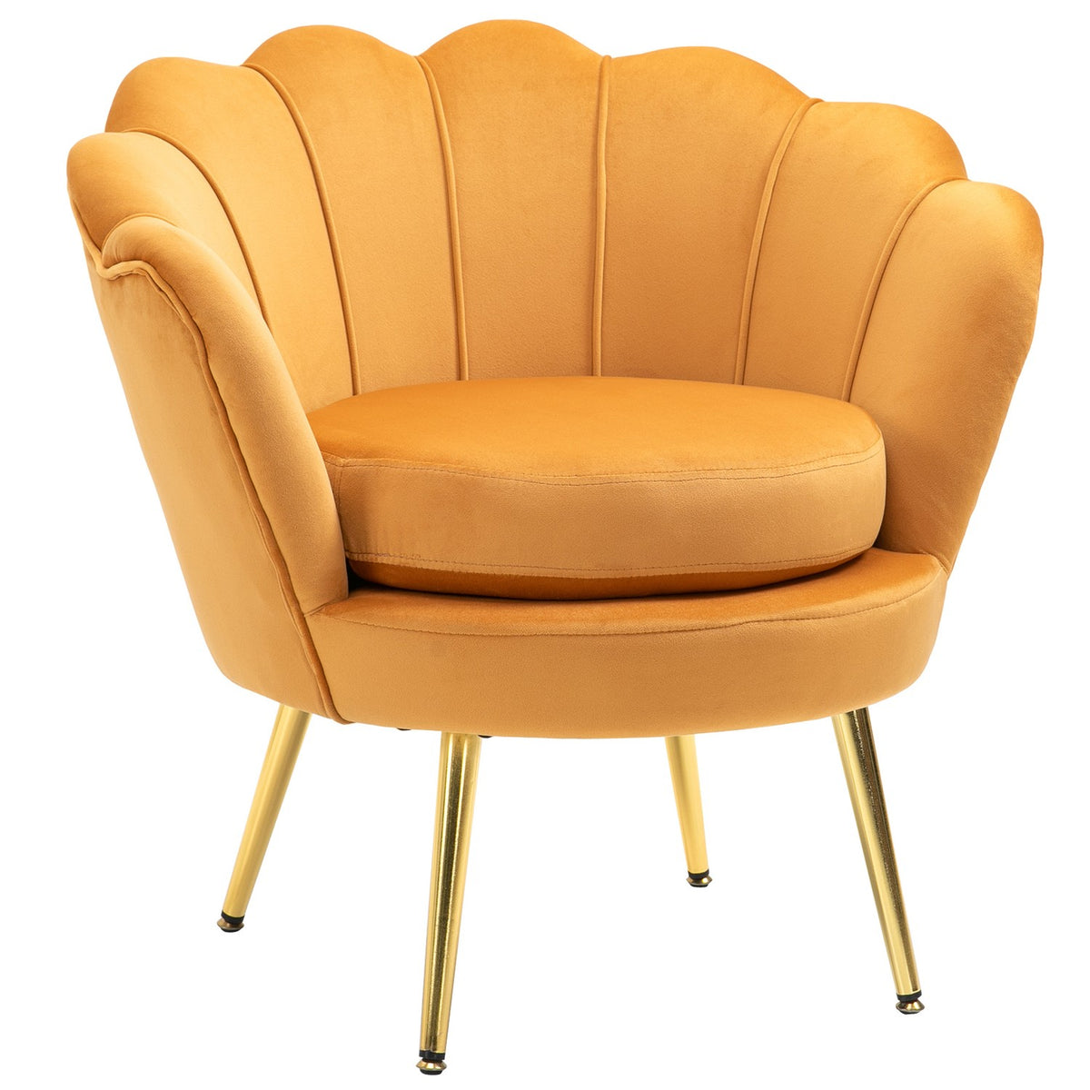Armchair Upholstered Armchair in Shell Shape Relaxation Chair with Metal Legs Dressing Chair with Velvet Look for Bedroom Living Room Yellow
