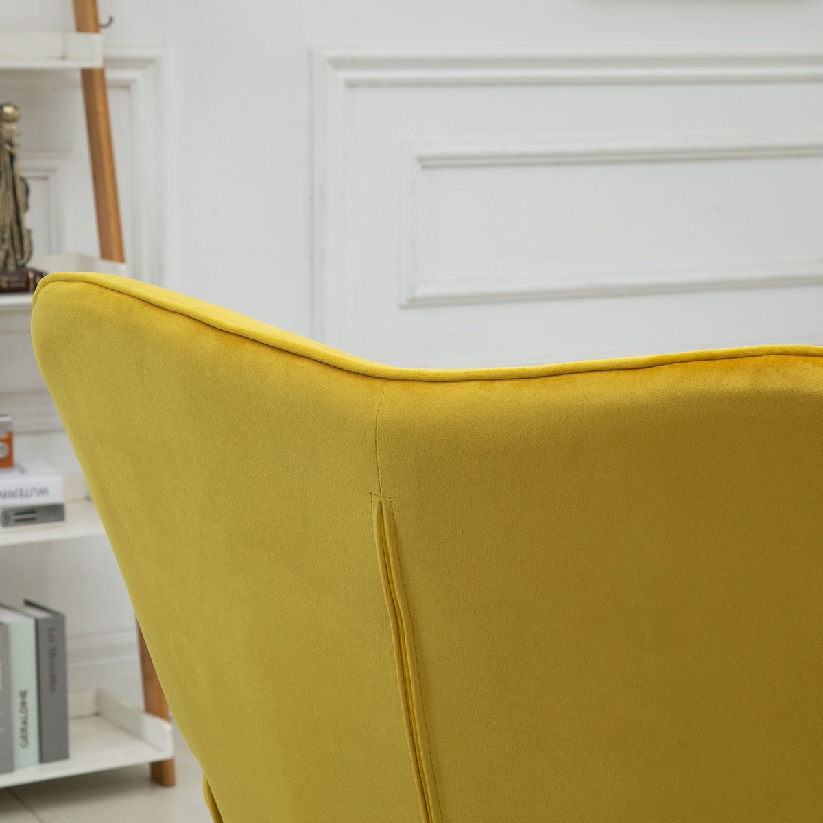 Armchair Wing Chair with Armrests, Wooden Frame Padded Lounge Chair with Velvet Look, Relaxation Chair for Living Room, Bedroom, Yellow