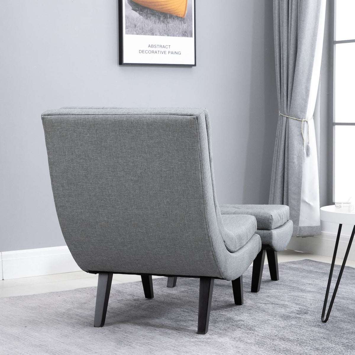 Armchair With Footstool, Relaxation Lounger, Chaise Longue, Rubber Wood Legs, Linen, Grey, 65X100X84Cm