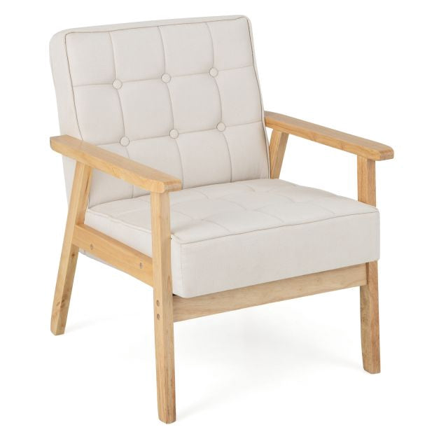 Armchair With Rubber Wood Armrests, Beige, 440 lb