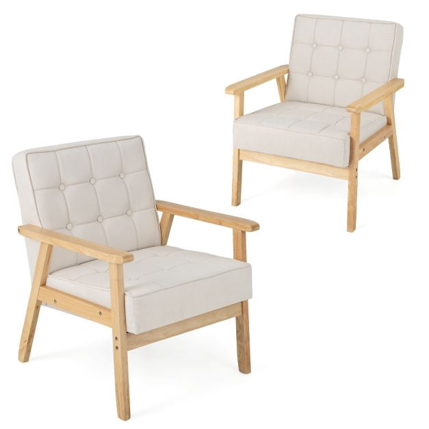 Armchair With Rubber Wood Armrests, Beige, 440 lb